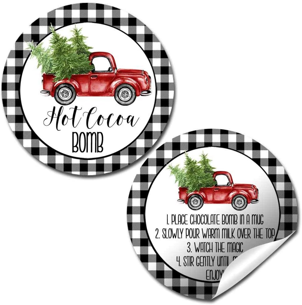 Red Watercolor Truck Hot Cocoa Bomb Stickers - 40 Count 2-Inch Circle Labels For Packaging