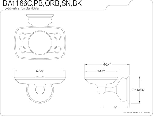 Miniatura 4 de Kingston Brass BA1166C - Soporte vintage para cepillo de dientes y vaso, longitud de 5-14 pulgadas, espacio libre de pared de 2-34 pulgadas, cromo