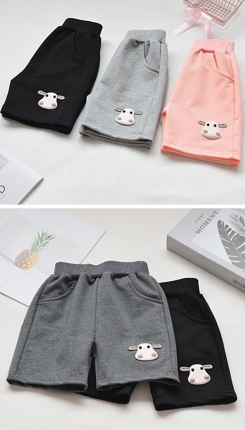 Lot de 3 Enfants Shorts Loisirs été Bermudas Filles avec Motif Arc-en-Ciel, Bébé Fille Pantalons Courts Coton avec Poche Sweatpants Pull-on Short Couleur Pure à l'extérieur, 1-10 Ans