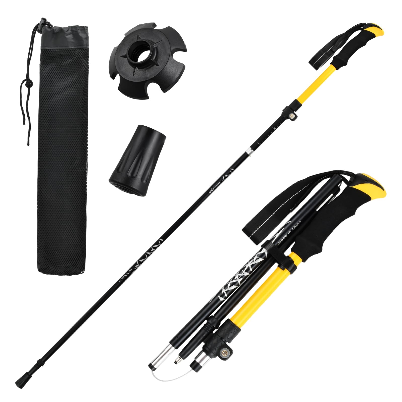 2 Pezzi Bastoni Trekking, Bastoncini Trekking Pieghevoli, Racchette Walking con Manico in Eva e Borsa, Alluminio per Montagna Escursioni e Sci, 113-138cm