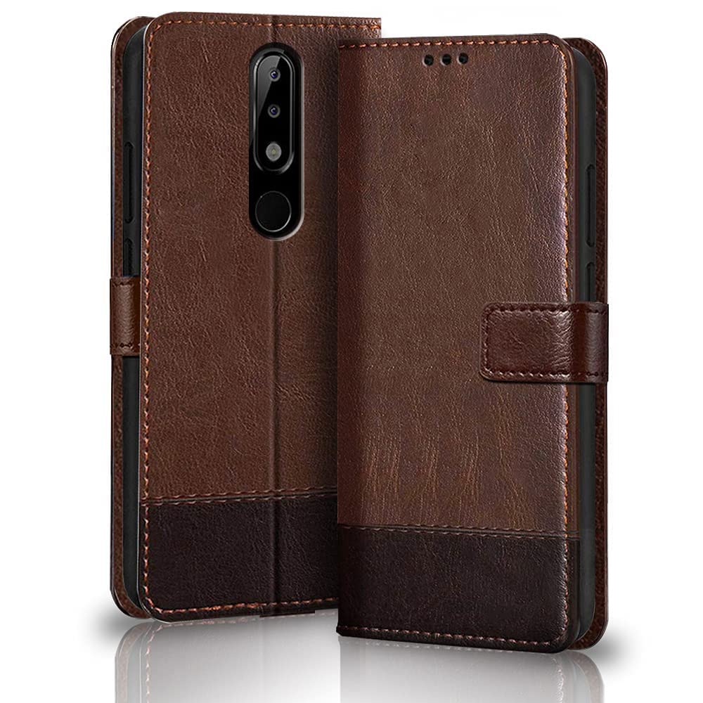 TheGiftKart Flip Back Cover Case for Nokia 5.1 Plus | Dual-Color Leather Finish | Inbuilt Stand & Pockets | Wallet Style Flip Back Case Cover for Nokia 5.1 Plus (Brown & Coffee) (B0BSTXRLW6) Amazon Price History, Amazon Price Tracker