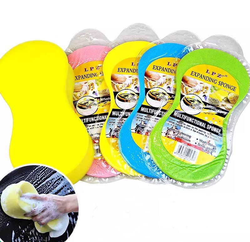 BOTIST Expanding Super Absorbent Cleaning Sponge for Multipurpose Cleaning/Sponge Cleaning Pad Car/Kitchen, Windows, Floor, Multicolour (Pack of 1)