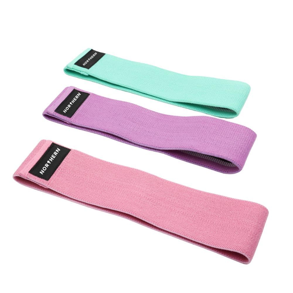NORTHERN Hip Resistance Bands Set of 3 - Fabric Glute Bands for Booty, Legs & Hips Workouts, Non-Slip Exercise Bands for Home Gym, Pilates & Yoga