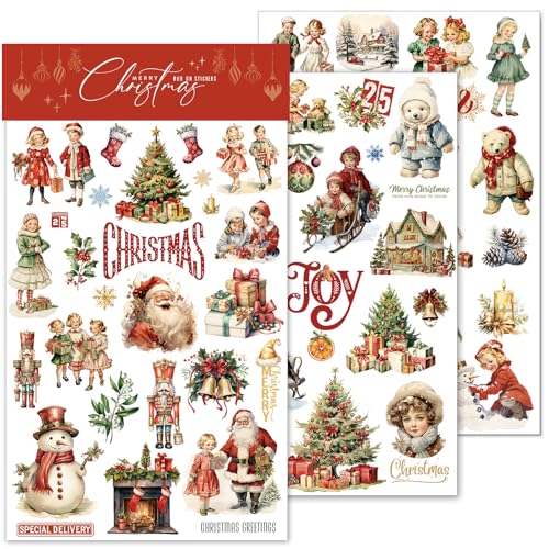 Rub On Transfers for Crafts Pressure Transfer Stickers Fit Cloth Glass Acrylic Wood Furniture Stone Scrapbooking Stuff Small Vintage Junk Journal Supplies (Christmas)