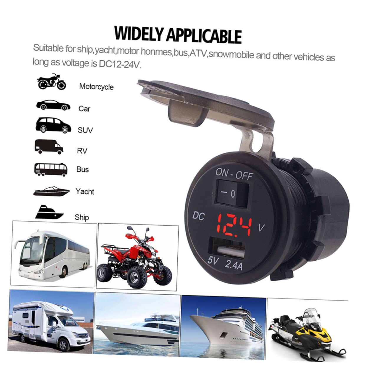 Artibetter 3piezas Cargador De Teléfono Móvil para Coche con Pantalla Digital y Protección para Motocicletas y Vehículos Eléctricos Luz Indicadora Roja