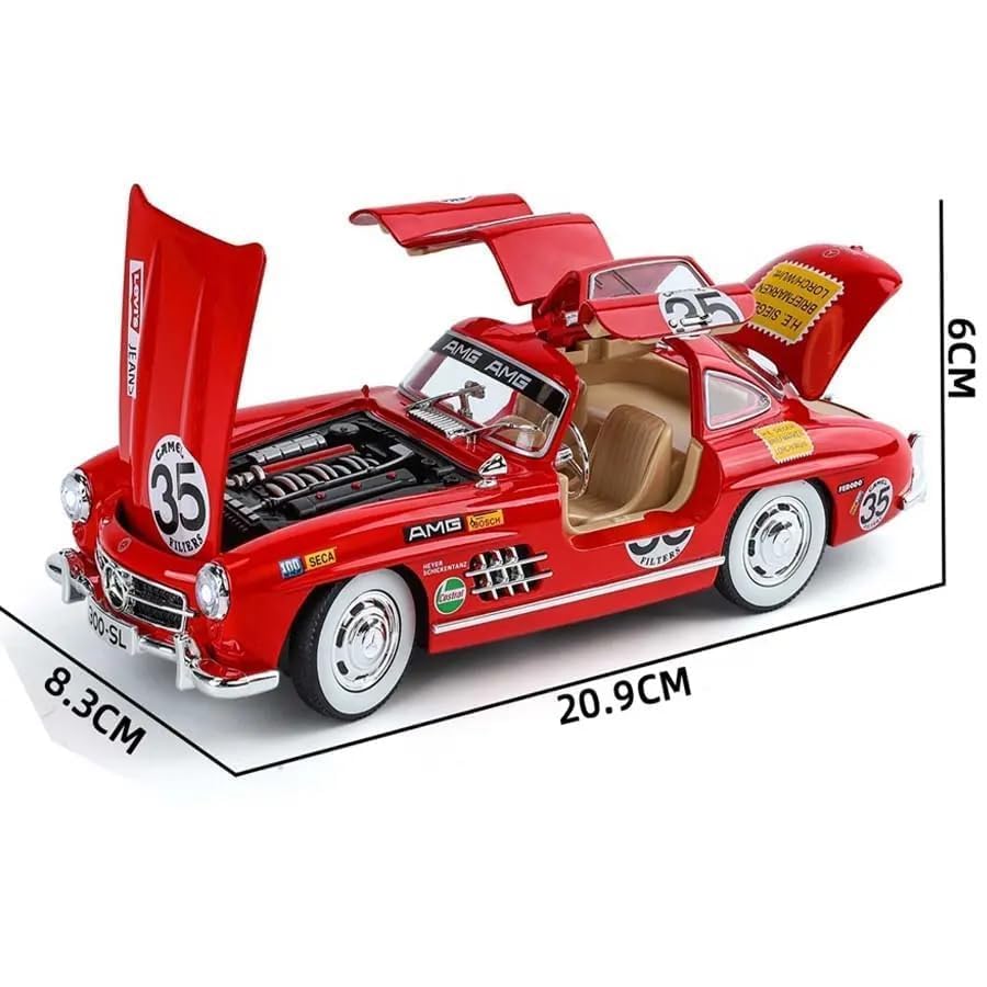 Image of Scale 1:24 Mercedees Benz 300SL Modified Alloy Diecast Pullback Metal Car Toy with Sound Light & Opening Doors - Best Gift Toy for Kids (1:24 Mercedees-Benz 300SL Modified - Silver)