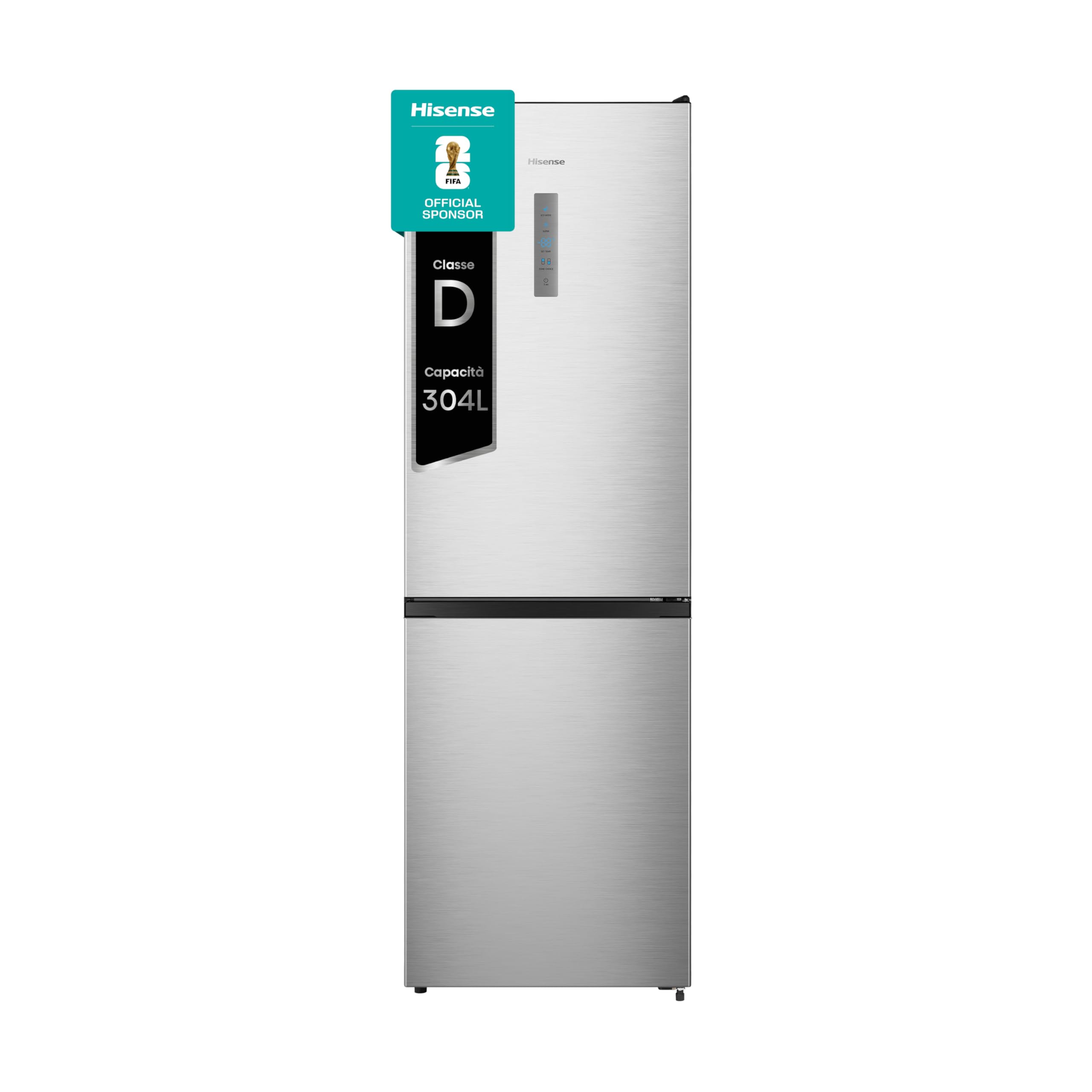 Hisense RB390N4CCD1 Frigorifero Combinato Total No Frost, Inox, 1.86x60cm, Classe D, 304L