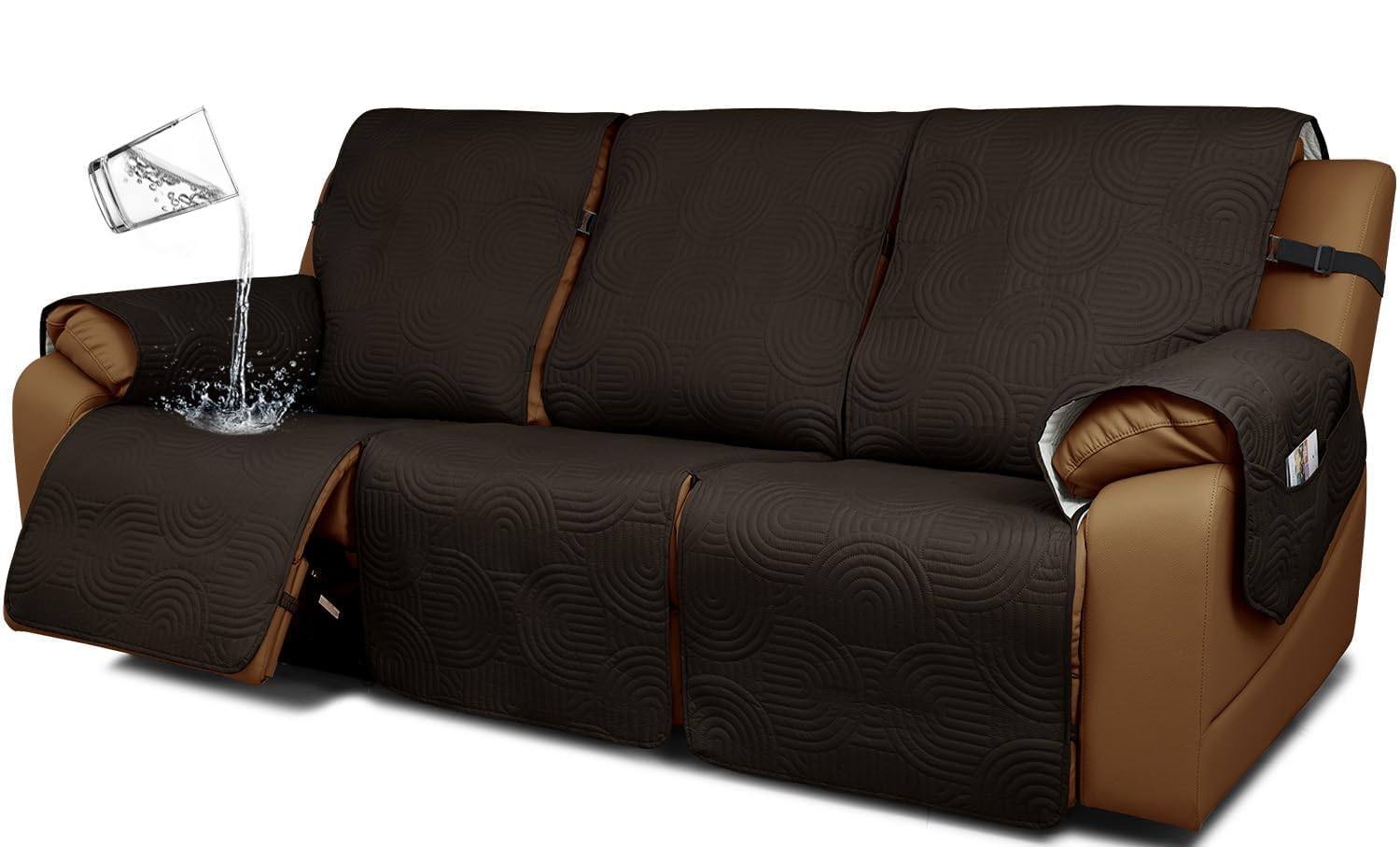 Photo 1 of ****DIRTY ( PET HAIR)**** Rwoyno Waterproof Recliner Sofa Cover,Non Slip Couch Cover for Reclining Sofa Washable Furniture Protector with Elastic Straps Pocket for Kids, Pets (Chocolate, 3 Seater)