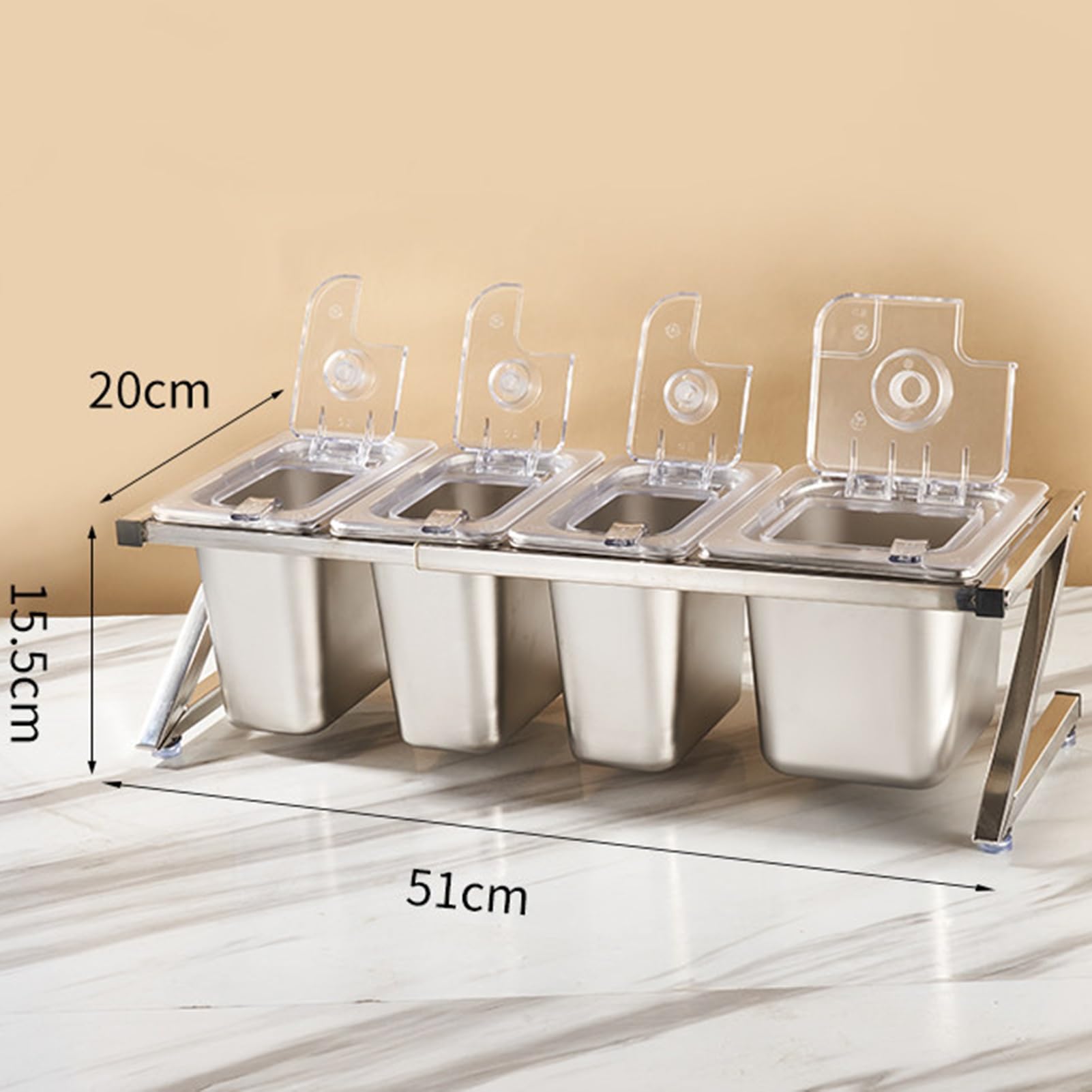 Questa Stazione per condimenti per Pizza con Coperchio Ribaltabile e Set di Palette, Supporto Organizer per spezie in Acciaio Inossidabile, Porta guarnizioni Inclinato da banco per Salse, ma