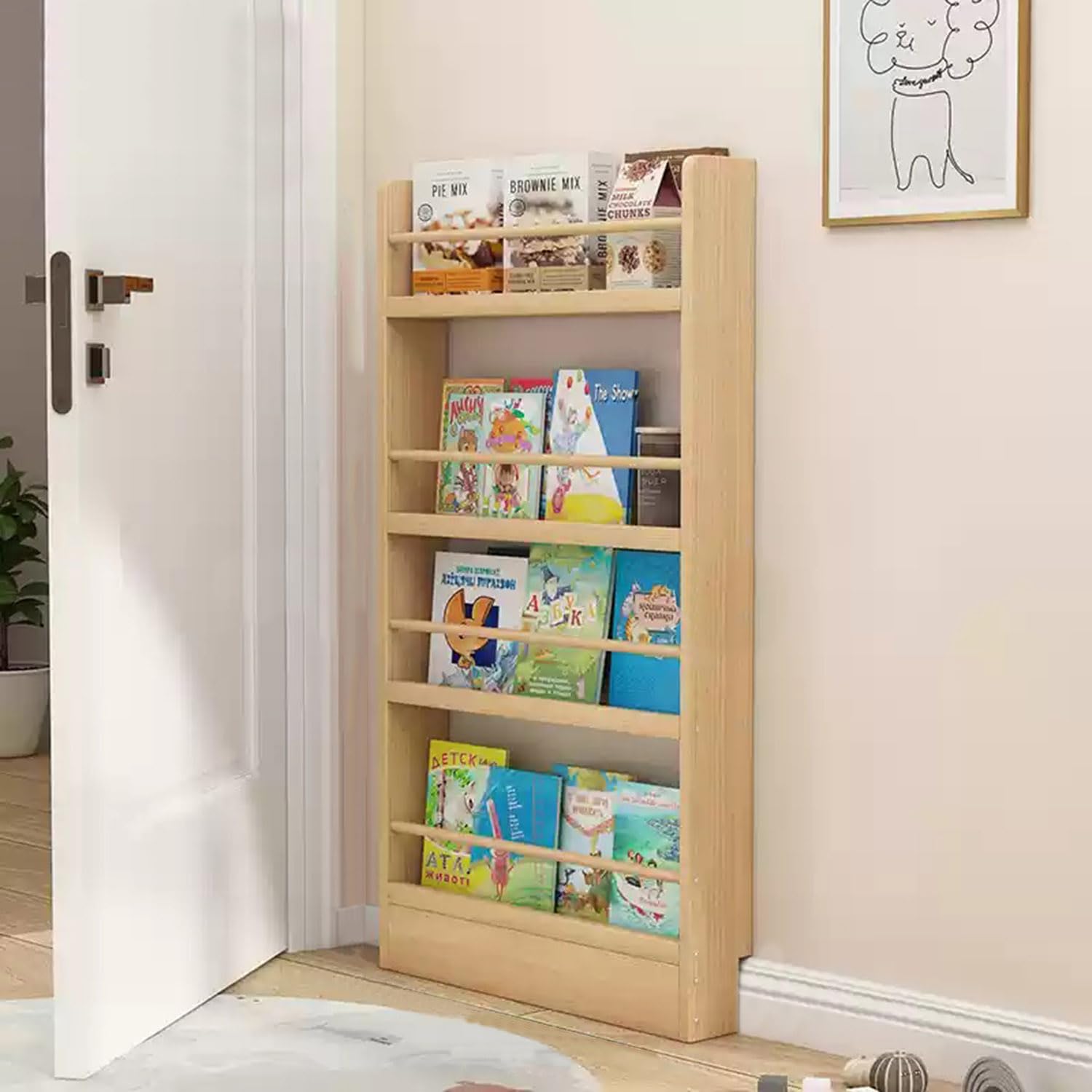uofgcru Behind Door Storage Cabinet,Bookshelf Wall Mounted,Multi-layer storage, Books Storage Rack for Bedroom,Living Room,and Classroom-Wood color(60x10x120cm)