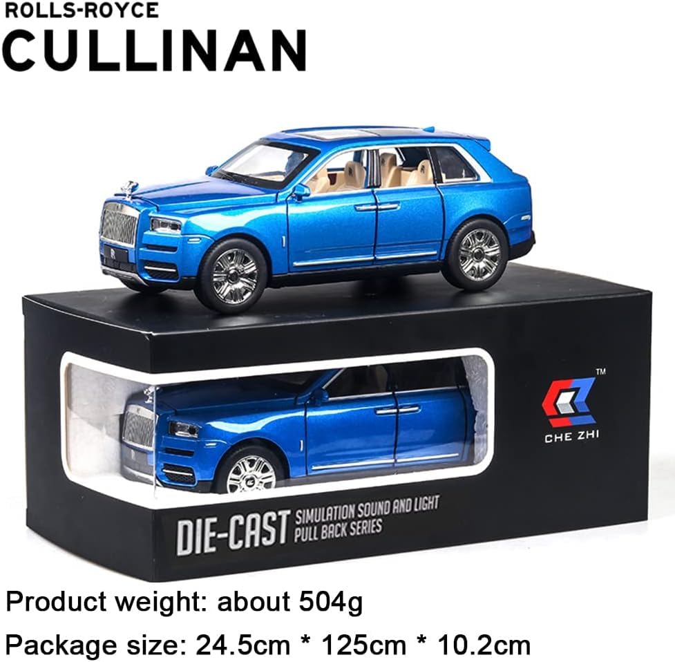 Image of Exquisite car Model 1 /24 Rolls-Royce CULLINAN Model Car,Zinc Alloy Pull Back Toy car with Sound and Light for Kids Boy Girl Gift. (Blue)