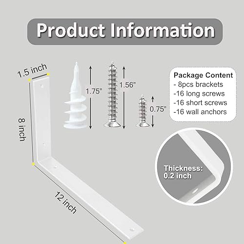 Miniatura 9 de Soportes de estante de 12 pulgadas en L para estantes soportes de pared negros resistentes para estantes 0.197 in de grosor soporte de metal