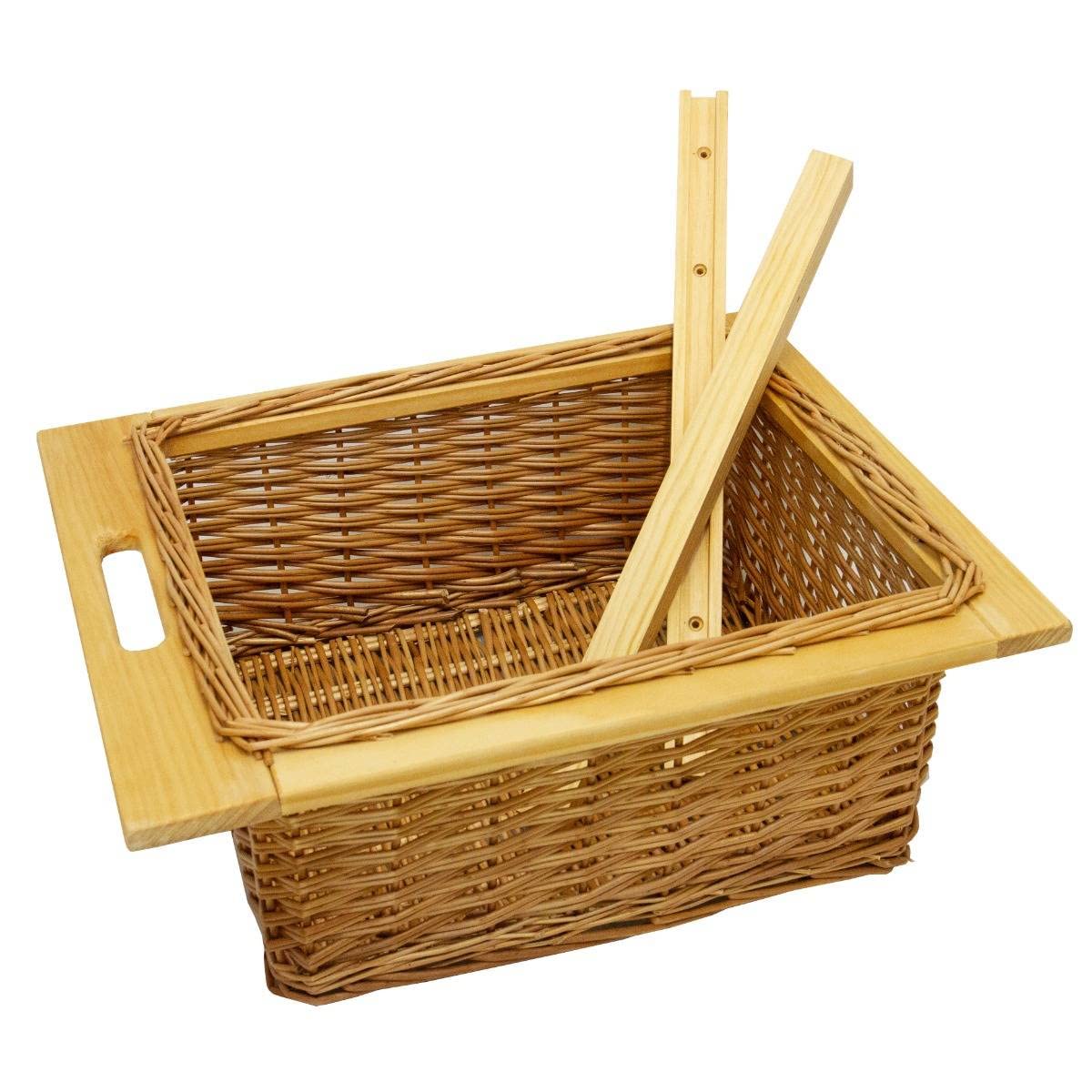 Ausziehbarer Weidenkorb Küche Rattan 500mm Küchenkörbe Aufbewahrung Lagerung Speisekammer Unterschrank & Läufer Buche massiv 50cm Landhausstil 100% handgefertigt Befestigungssatz inklusive - Braun