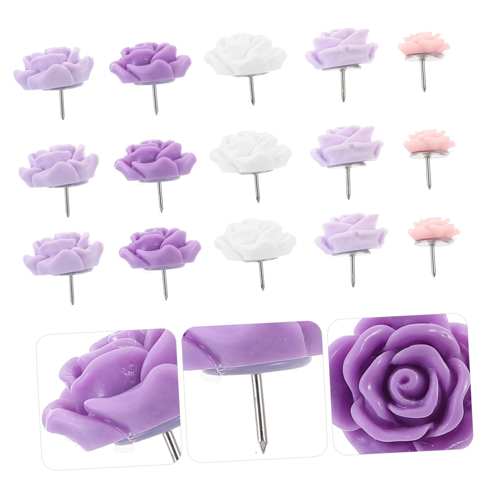 DOITOOL 5 Sätze Rose Pushpin Farbige Reißnägel Blumen- Rosa Stecknadel Daumennägel Blumendaumen Reißnägel Clips Reißnägel Für Den Täglichen Gebrauch Daumenstift Violett Metall 40 Stück * 5