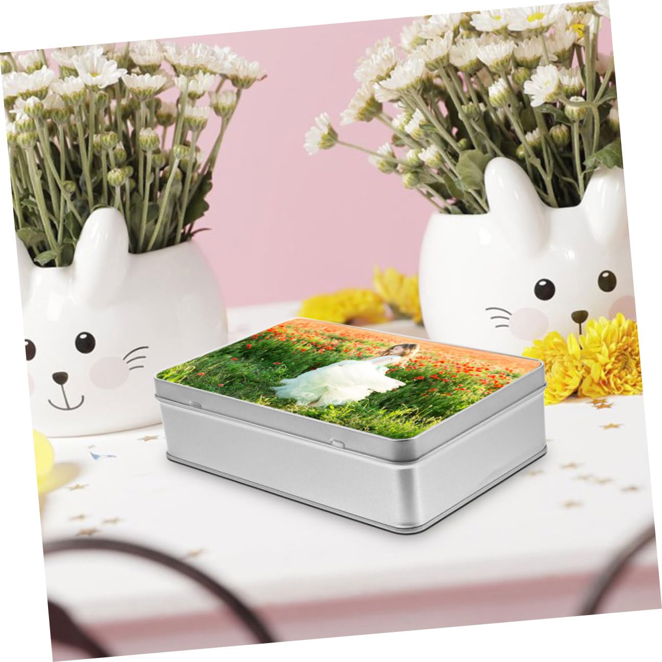 LRXIYODE Boîte en Fer Blanche pour Sublimation Diy, Boîte de Rangement Multifonction Étanchéité, pour Mariage ou Anniversaire