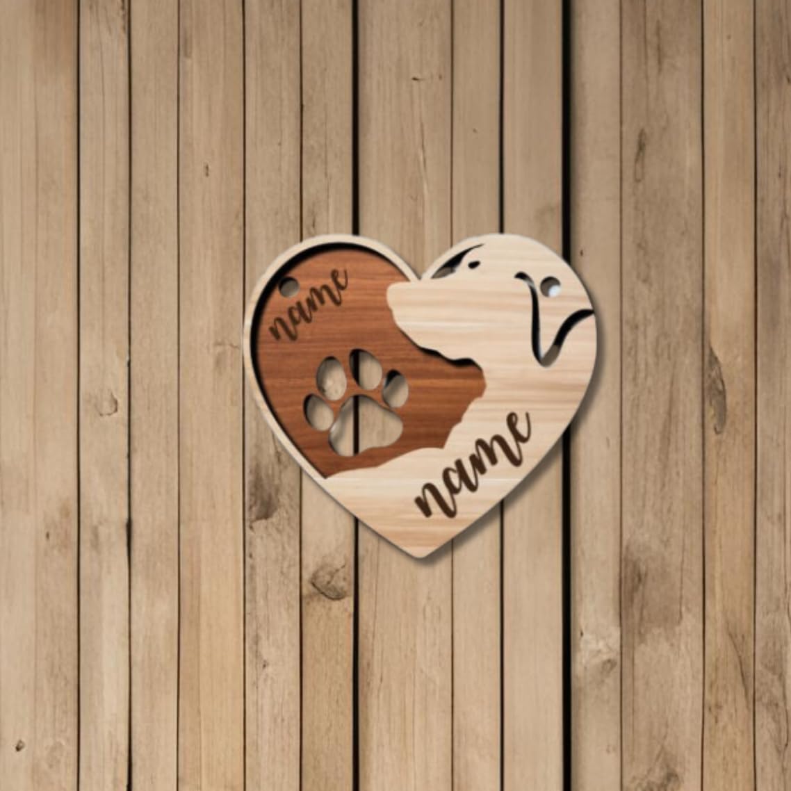Porta guinzaglio in legno di pioppo o betulla, 30cm x 27cm, con incisione del nome del cane, da appendere al muro