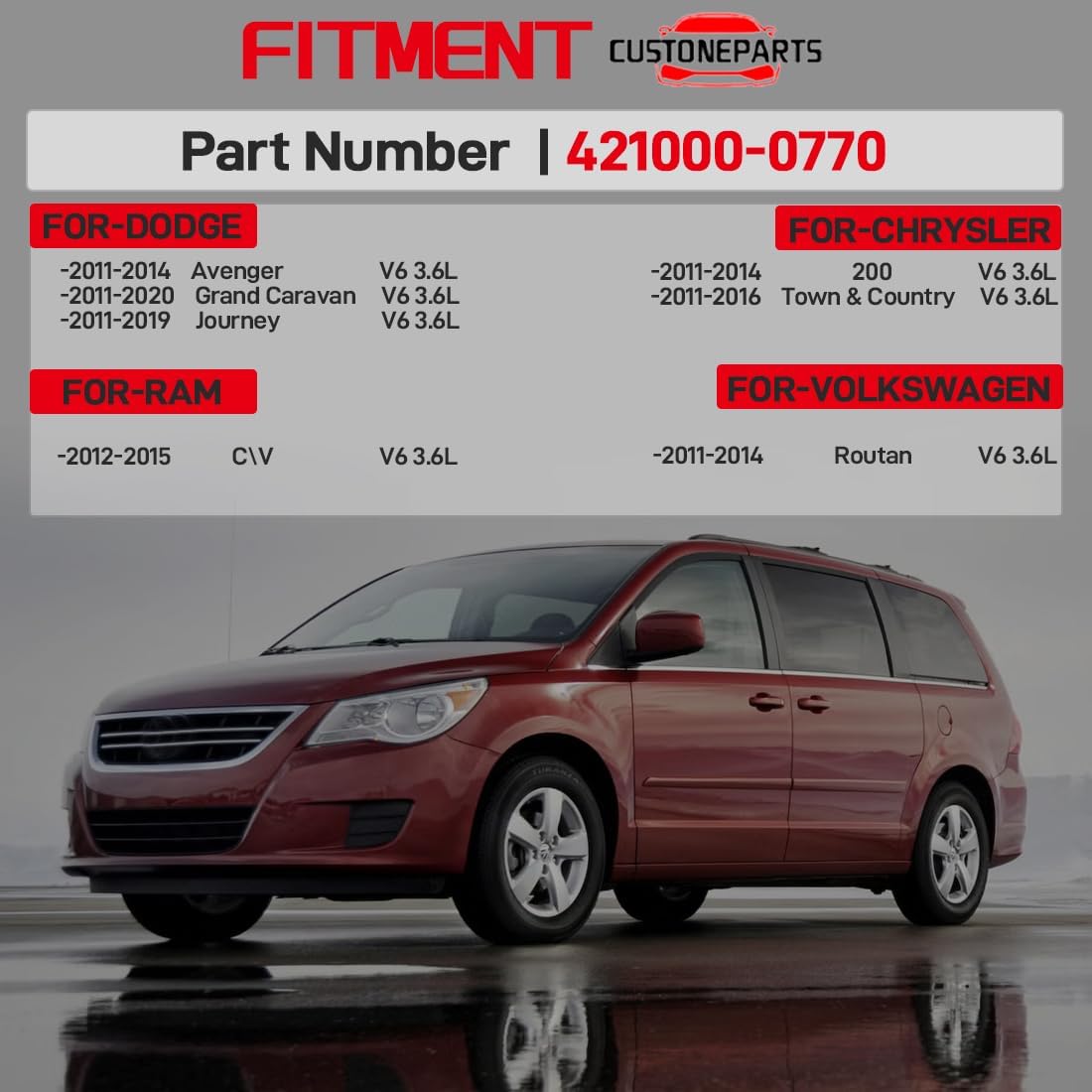 160A Alternator with 6-Groove Clutch Pulley FIT 2011-2016 Dodge Grand Caravan Journey Chrysler Town & Country 200 VW Routan 3.6L V6 421000-0770
