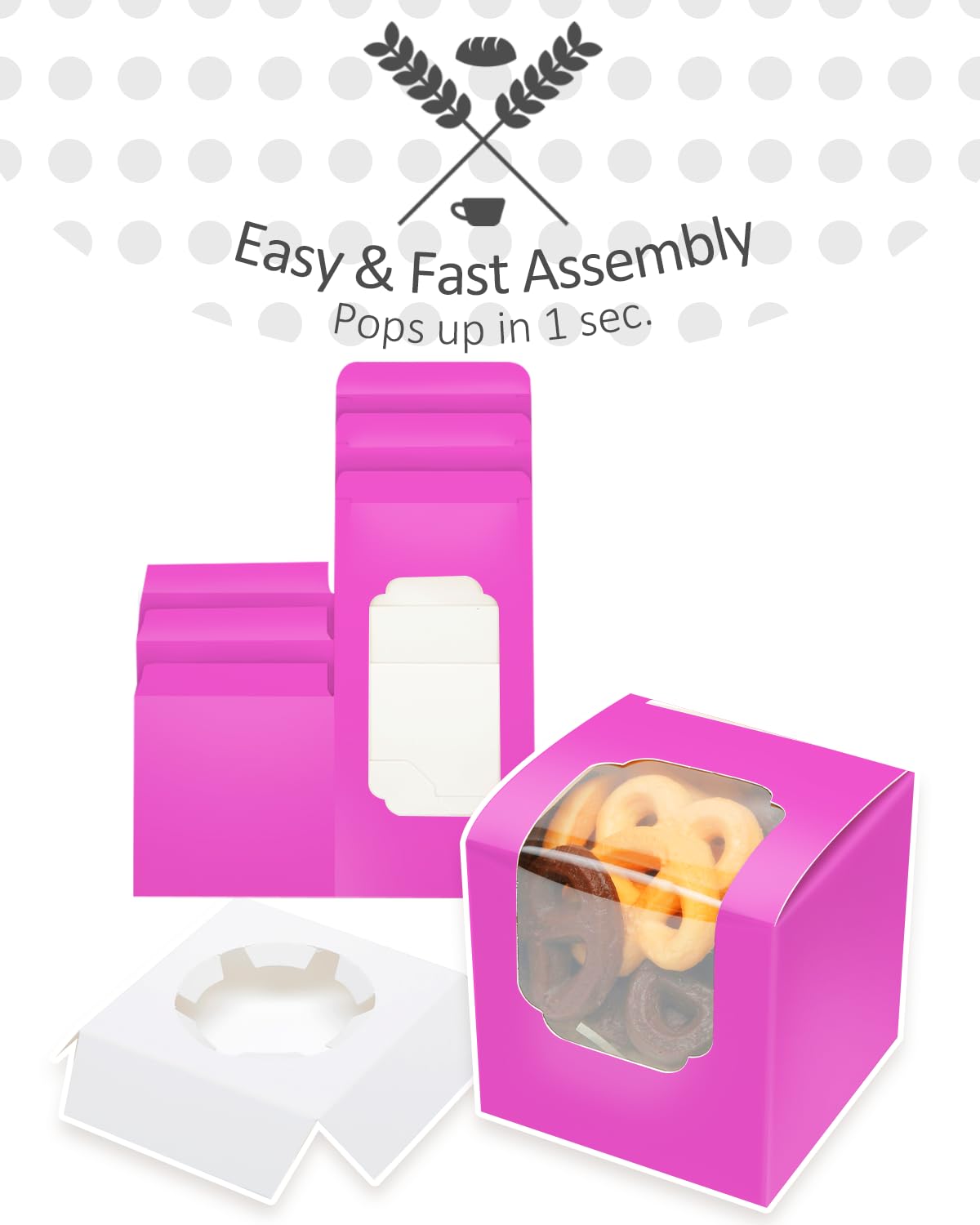 Gcardist Roland Cupcake Boxes Individual Cupcake Container 15Pcs 8.9x8.9x8.9cm Auto-Pop up Single Cupcake Boxes (15 Boxes+15 Inserts,3.5"x 3.5"x 3.5") - Image 2
