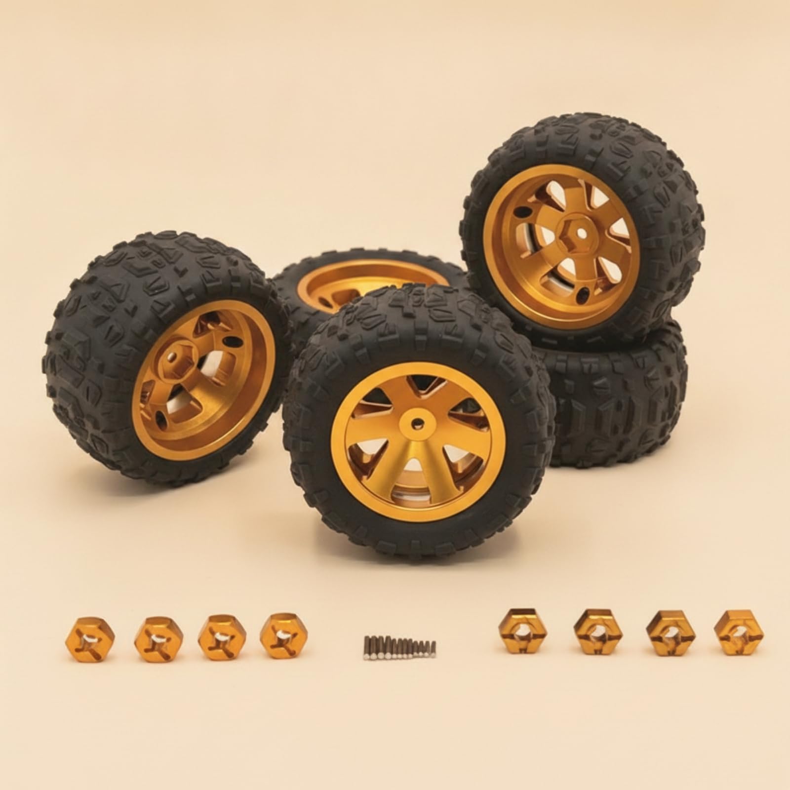 4 Pezzi Pneumatici con Cerchi in Lega di Alluminio Resistenti all’usura Ruote con Cerchi in Alluminio Durevoli per Modellismo Dinamico, Oro