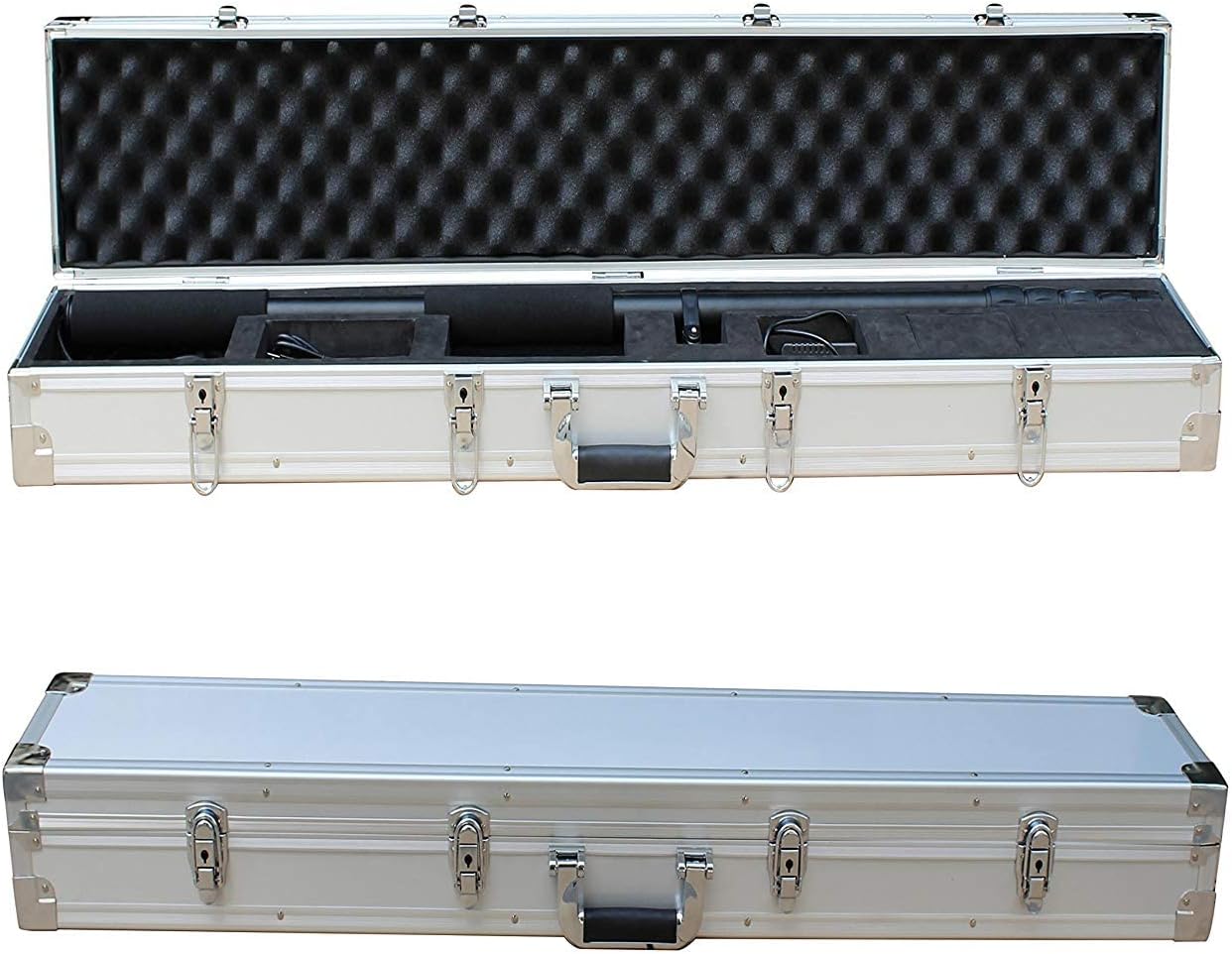 Open carry case for the Vividia TVS-507 inspection system, showing foam inserts and organized components.