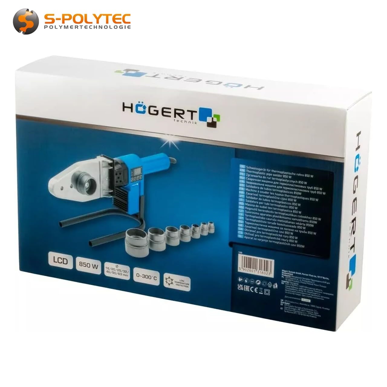 Soldadora profesional para soldadura a tope de PPR, PE, PVC, PP, PB, PPN 16-63 mm, soldador de tubos de plástico en maletín, pantalla digital hasta 300 °C (máquina de soldadura de manguitos, PPR)