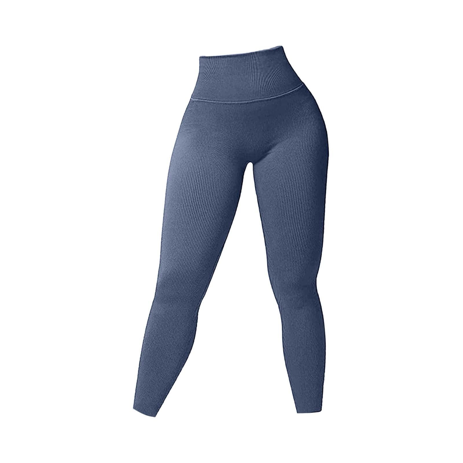 Womens Yoga Pants High Waist Leggings Stretch for Running Exercise Workout Blue Gray M-image-0