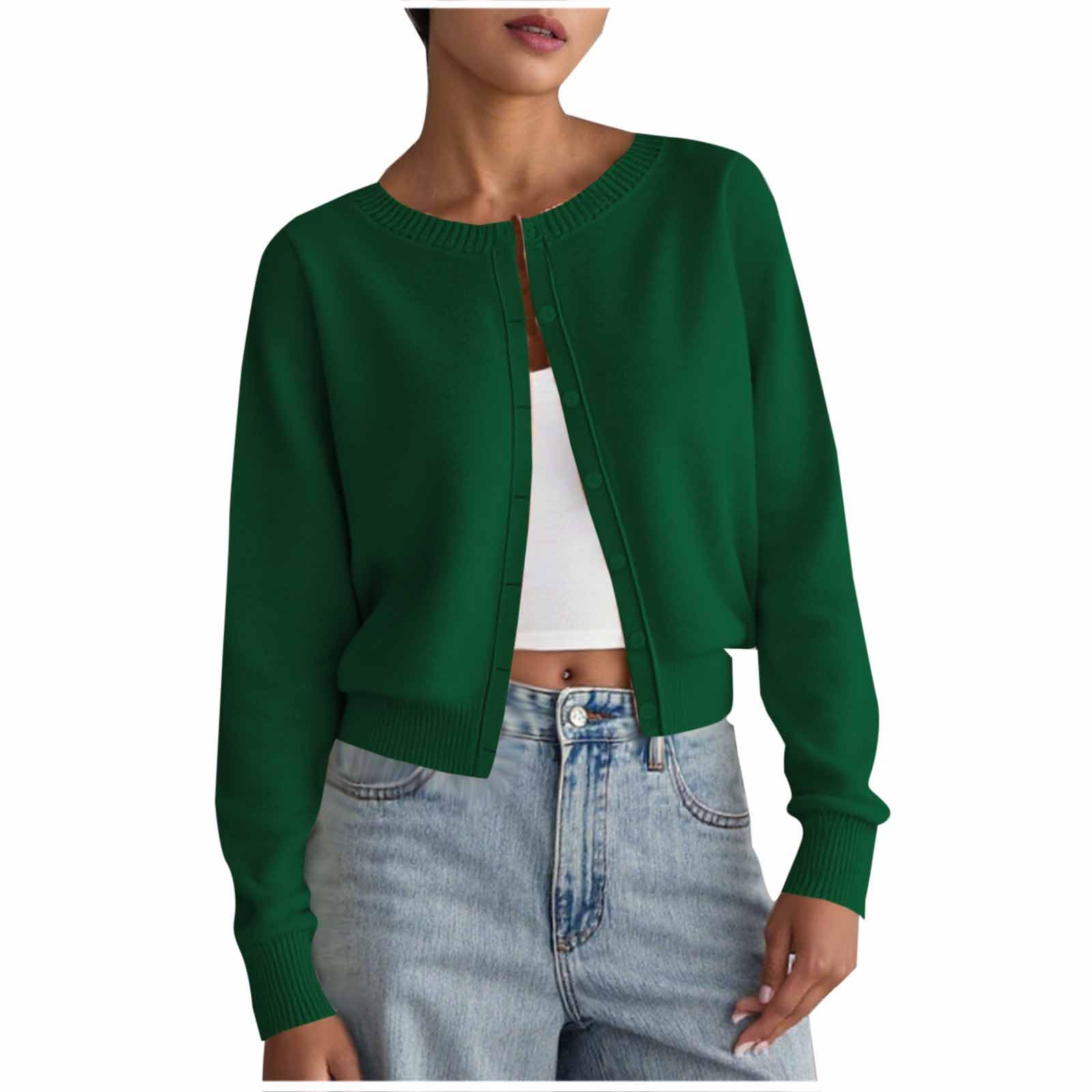 Womens Cropped Cardigans Casual Loose Comfy Sweater Cardigans Classic Button-Up Long Sleeve Sweater Jackets for Fall