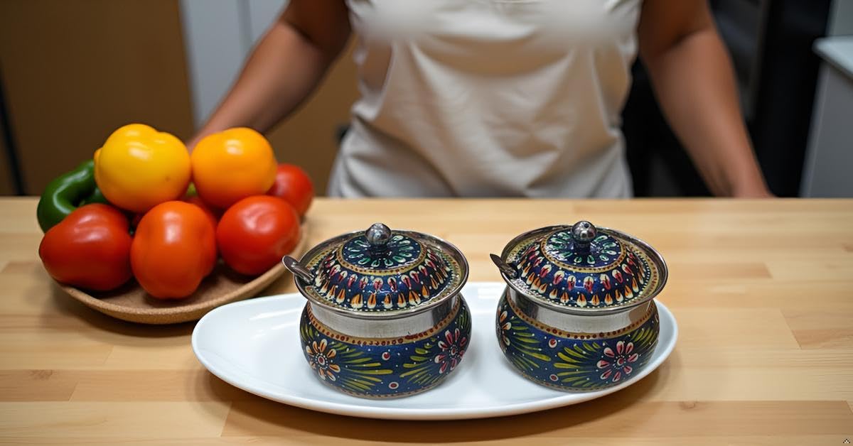 Stainless Steel Decorated Bowl with lid and Spoon for Tea and Sugar Storage Bowl (Blue, Pack of 2) 3