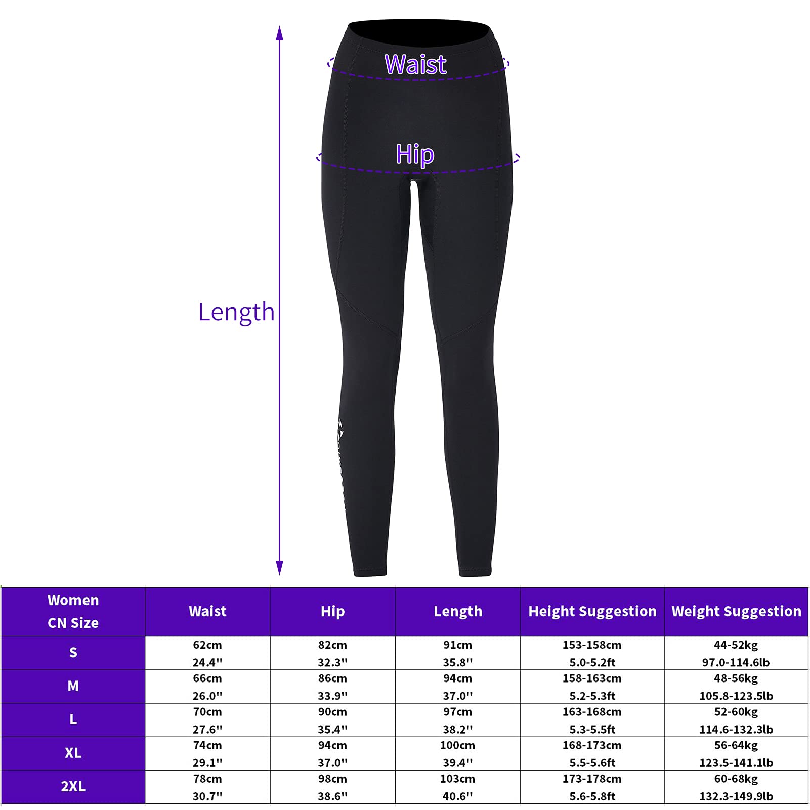 HUIOP Hombres Mujeres Pantalones de Buceo de Neopreno de 2 mm Pantalones Largos de Buceo para Buceo con esnórquel Surf,Pantalones de natación