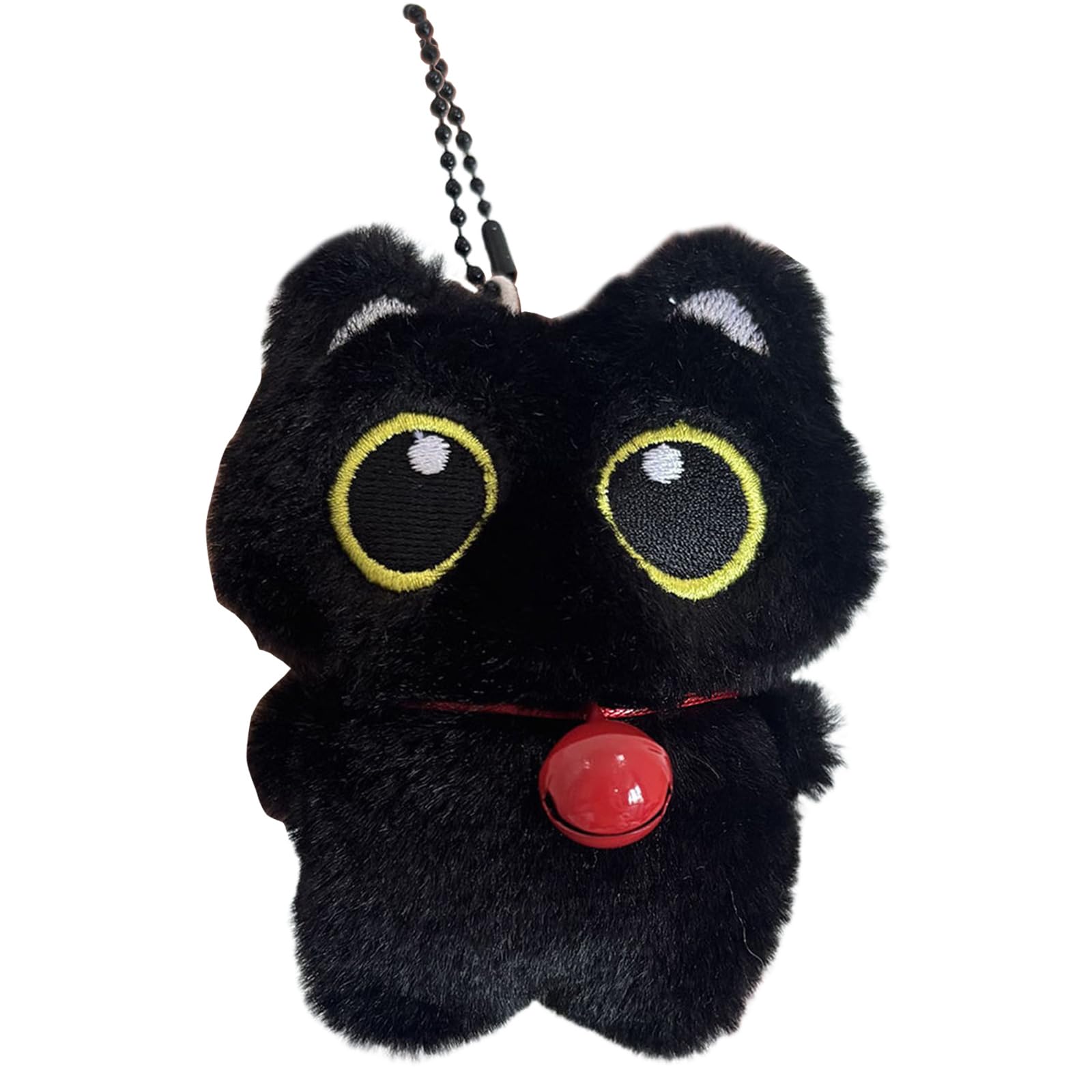 YROHGKPN Adorable Plush Black Kitten Keychain with Bells and Fish Toy