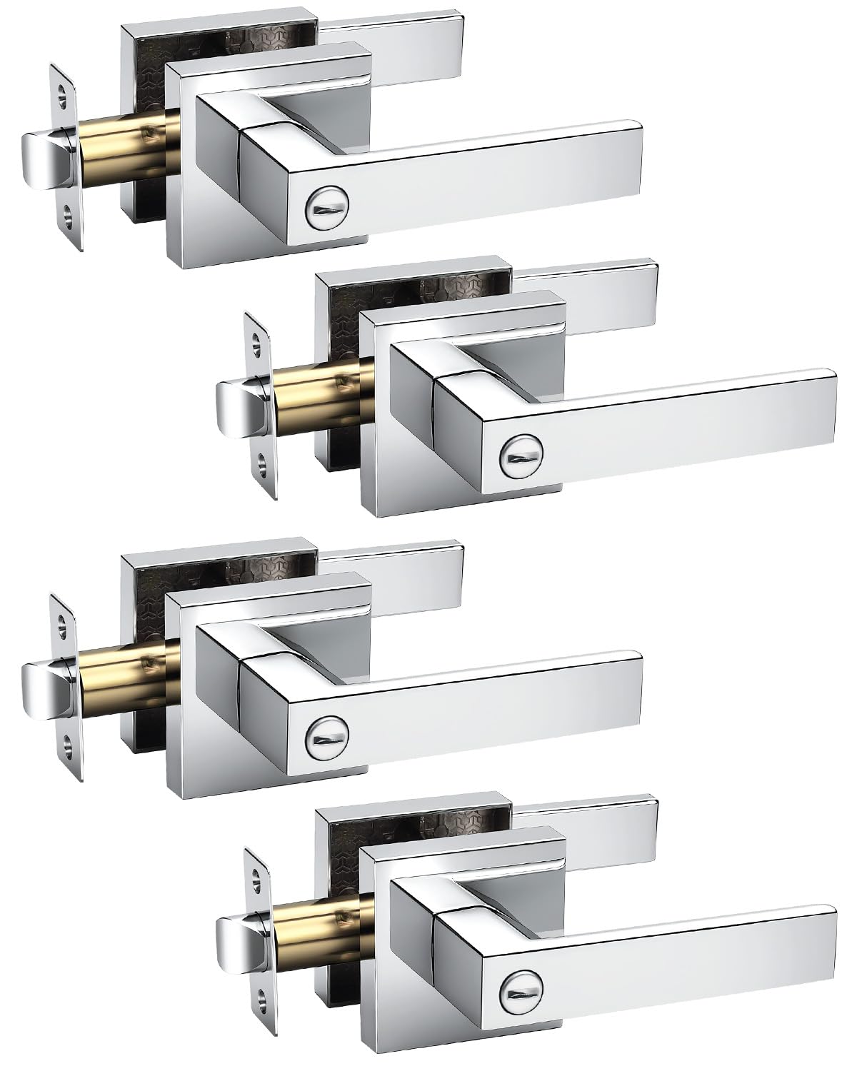 KNOBWELL 4 Pack Door Handles Interior Privacy Doorknob with Straight Lever Polished Chrome Bedroom/Bathroom Door Handles — image 1