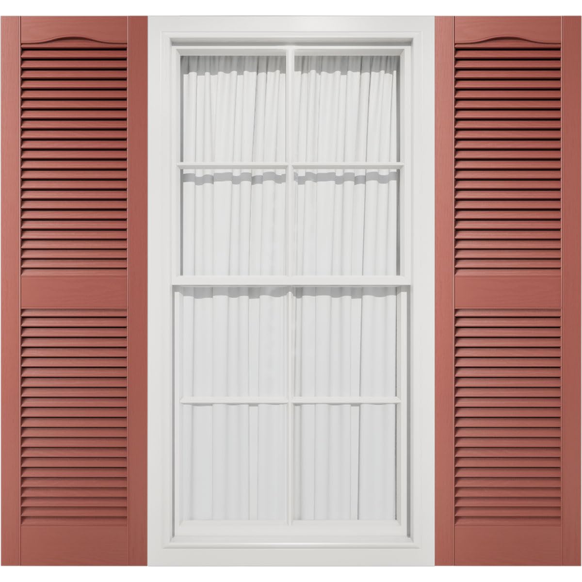 Mid America 00011455027 Standard Size Cathedral Top Center Mullion, Open Louver Shutter (Per Pair), 14 1/2"W x 55"H, Burgundy Red — image 1