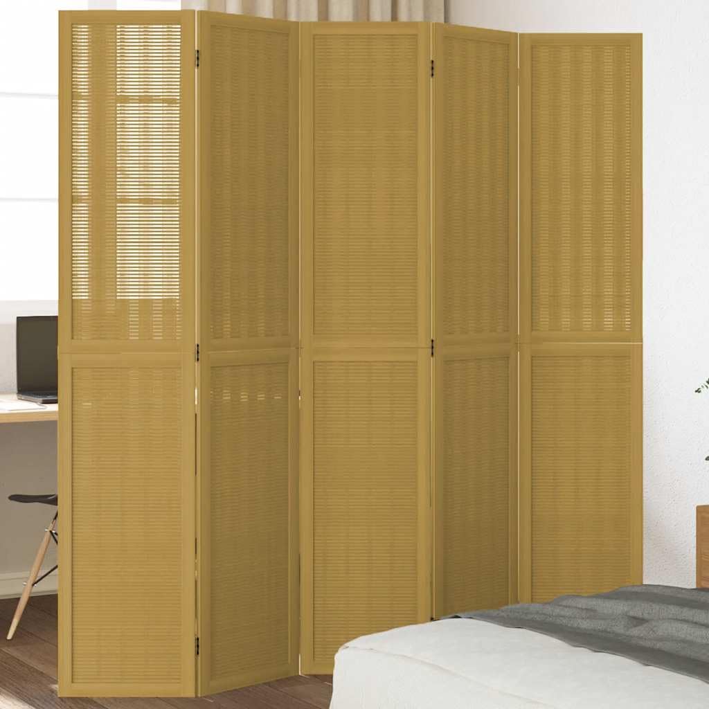 5-częściowy parawan z brązowego bambusa z ramą z litego drewna paulownia, 175-180 x 200 cm, składany i wolnostojący, ochrona przed wzrokiem do salonu, sypialni, biura, prywatności