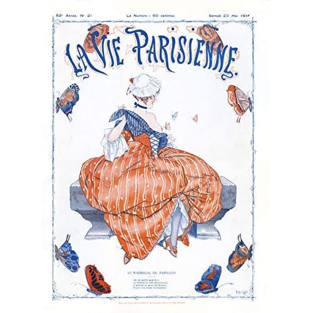 Artery8 La Vie Parisienne Butterfly Woman Magazine Cover Art Print Canvas Premium Wall Decor Poster Mural