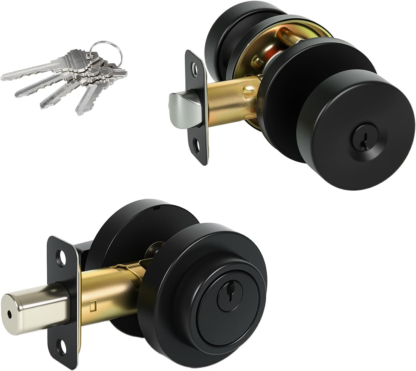 Matte Black Door Knob and Deadbolt Set,Single Cylinder Deadbolt Lock and Door Knob with Lock, Keyed Alike Door Locks for Front Door