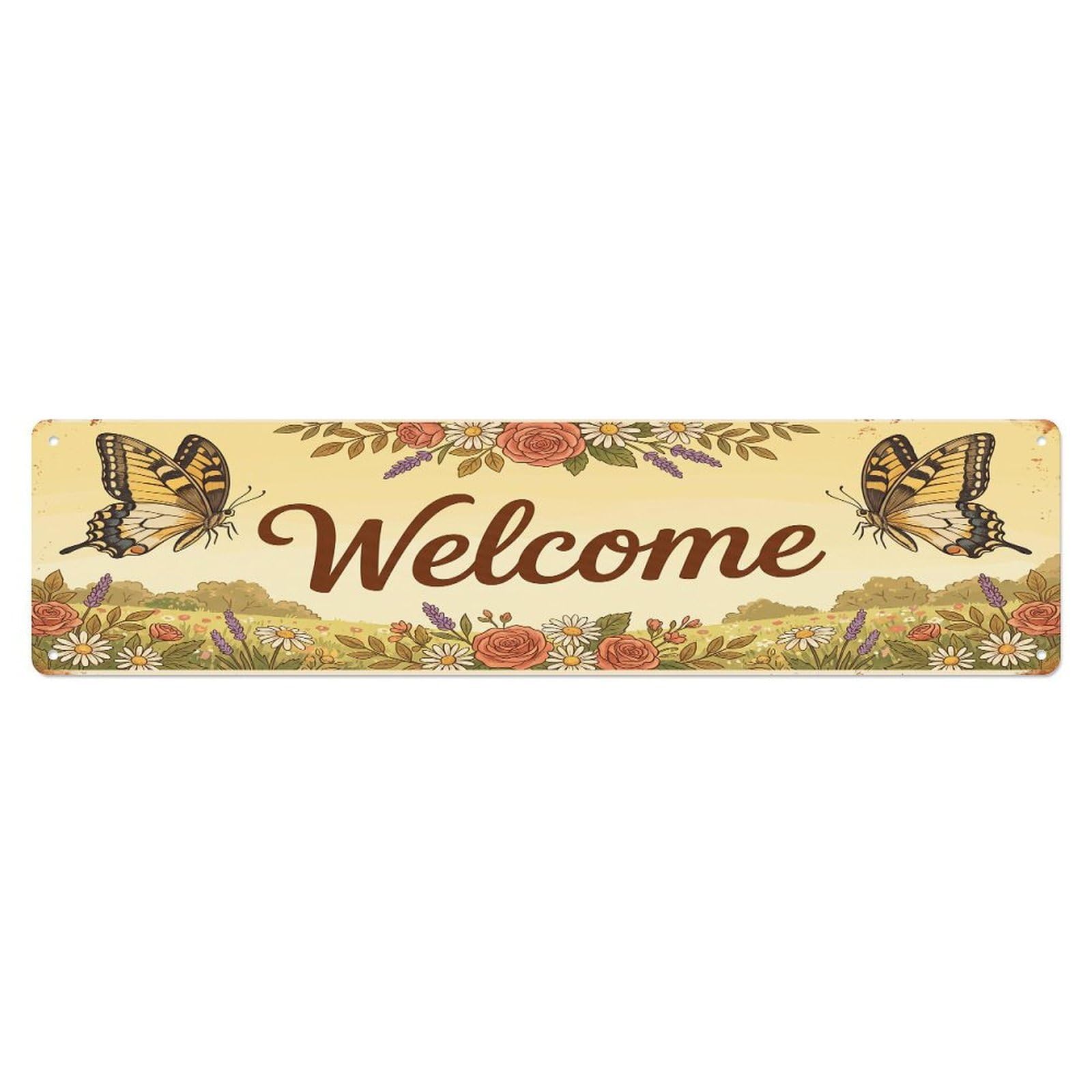 Cxhjca 4X16inch(10X40cm) Vintage Welcome Swallowtail Butterfly Metal Tin Sign
