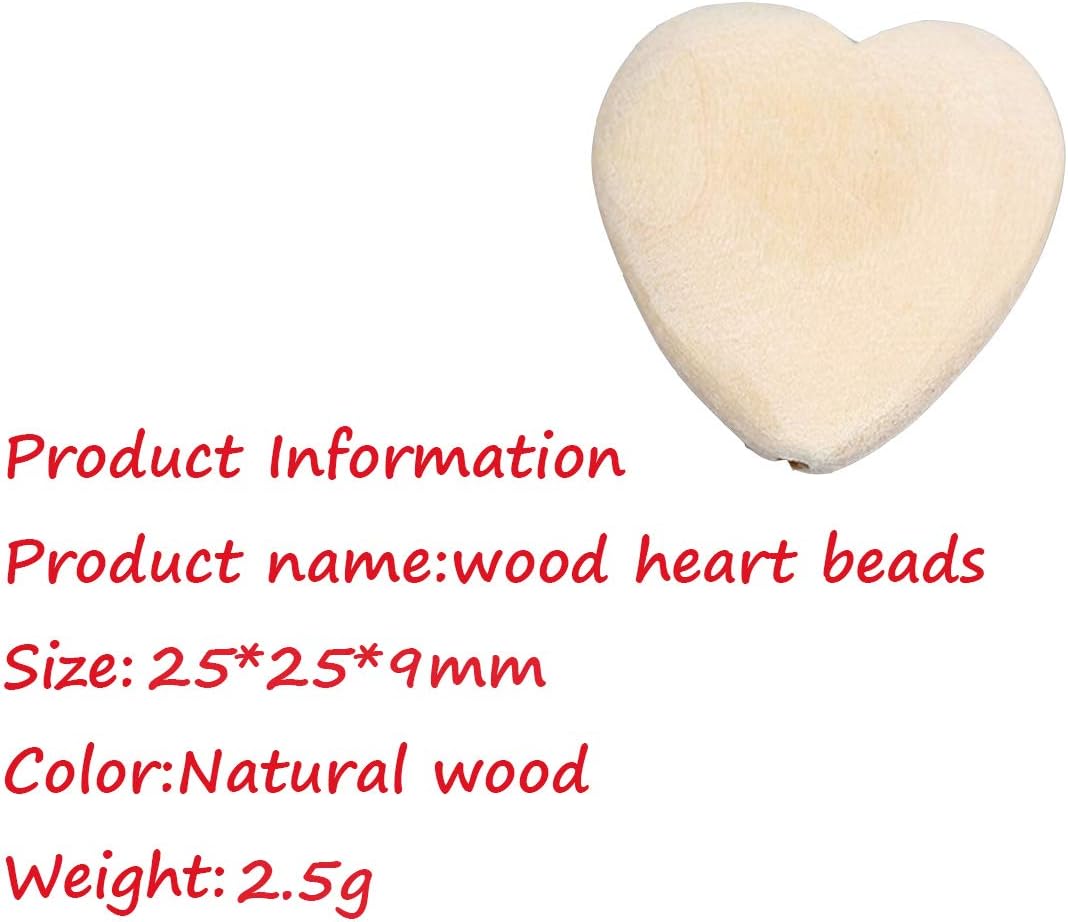 100pcs Natural 25mm Unfinished Wood Hearts Beads with Holes Eco-Friendly Wooden Handing Materials DIY Beading Craft Accessories