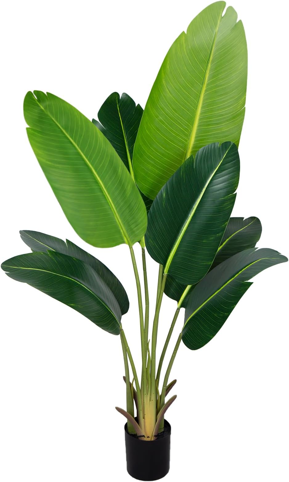 Artificial Bird of Paradise Plant 4Ft Fake Tropical Palm Tree with 8Trunks Faux Banana Leaf Trees in Pot for Home Indoor Outdoor Office Modern Decor Housewarming Gift（1Pcs）