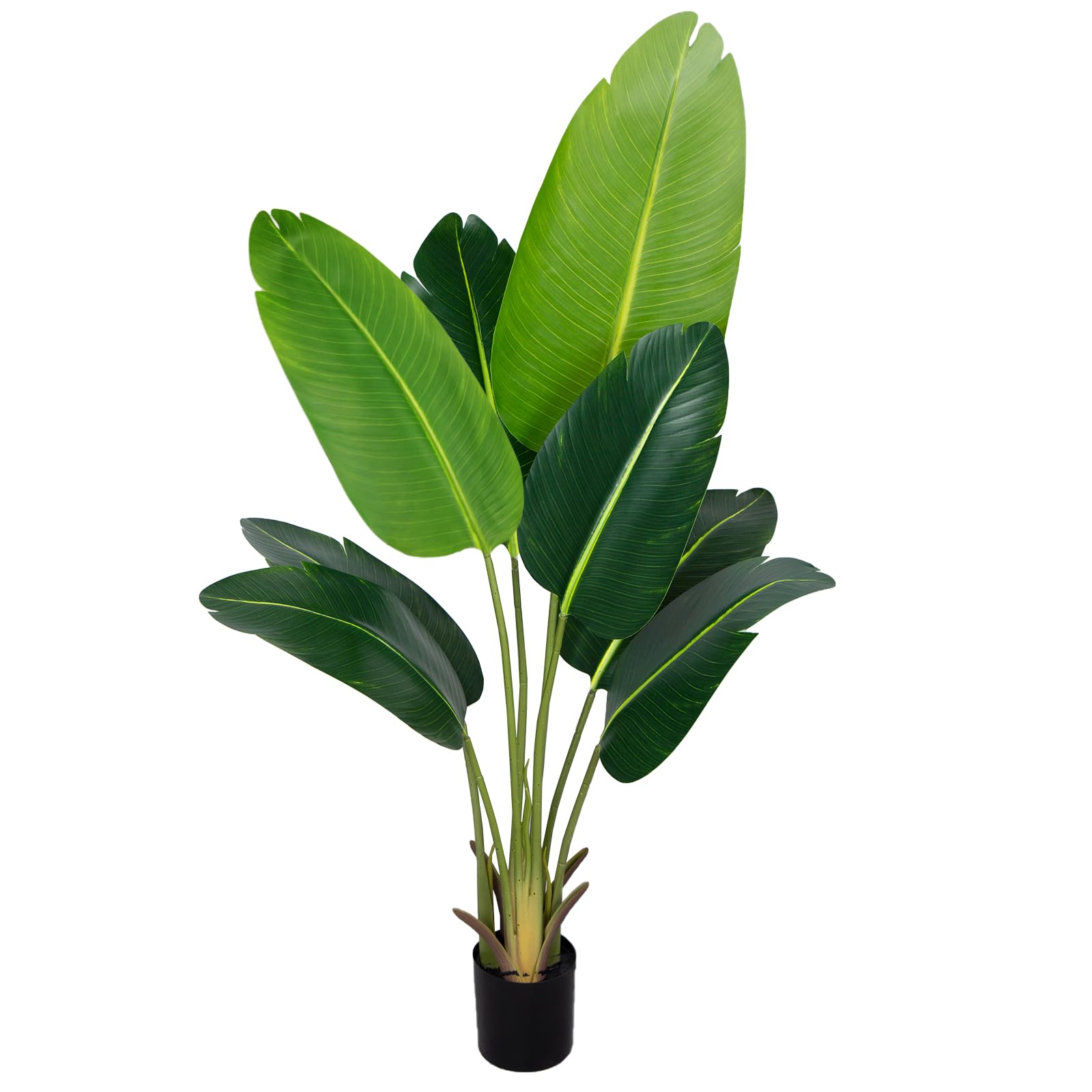 Artificial Bird of Paradise Plant 4Ft Fake Tropical Palm Tree with 8Trunks Faux Banana Leaf Trees in Pot for Home Indoor Outdoor Office Modern Decor Housewarming Gift（1Pcs）