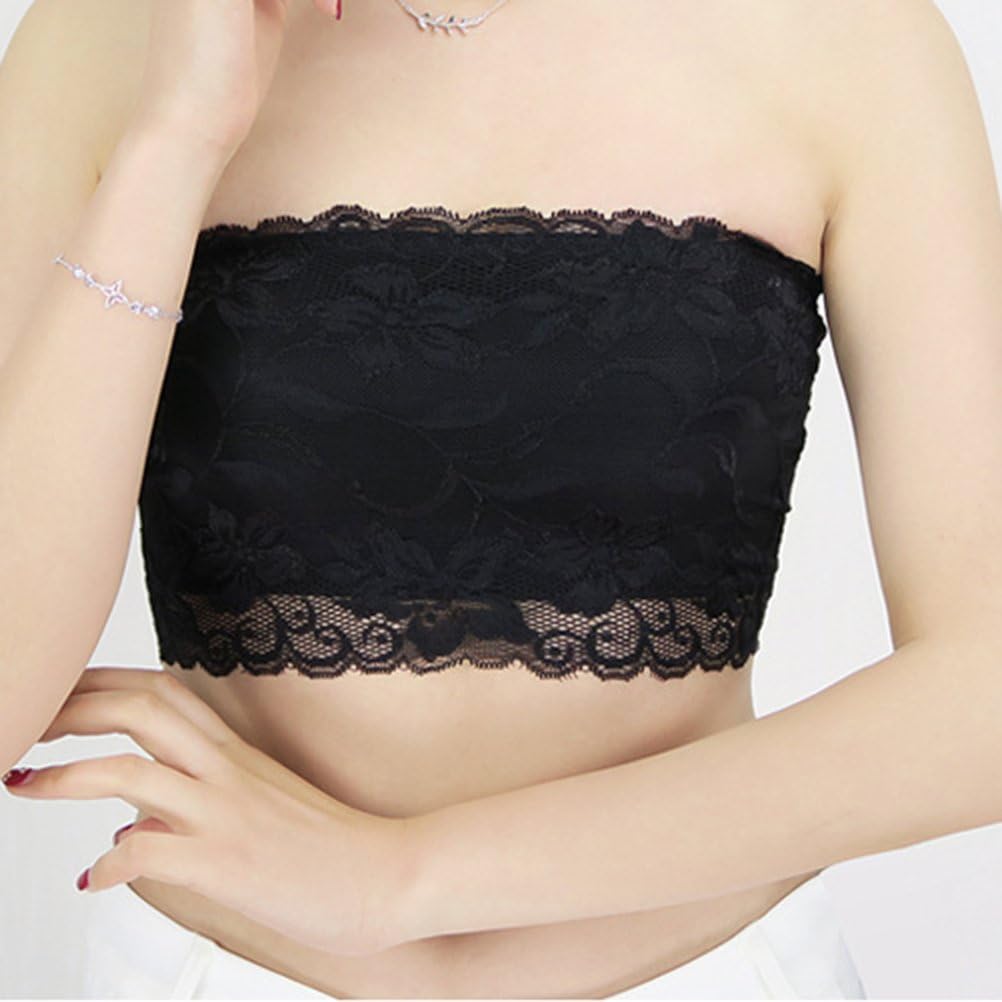 LUOEM 3pcs Women's Floral Lace Tube Top Stretchy Strapless Non-Padded Bandeau, Black, White, Skin, X-Large - Image 9