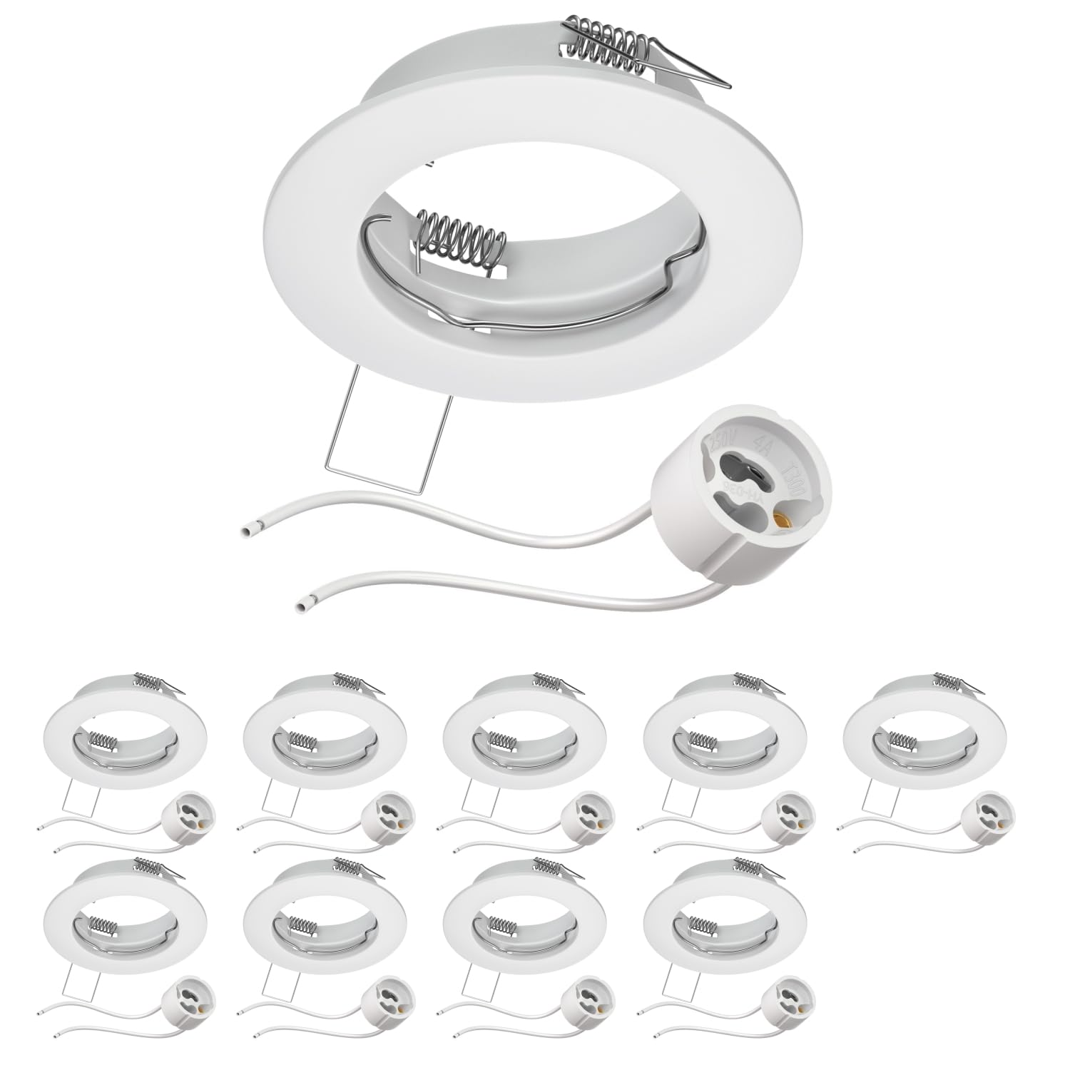 ledscom.de 10 Pieces Ceiling recessed Frame Fere recessed Frame White matt (LED/Halogen/GU10/MR16/PAR16/50mm) incl. GU10 Socket