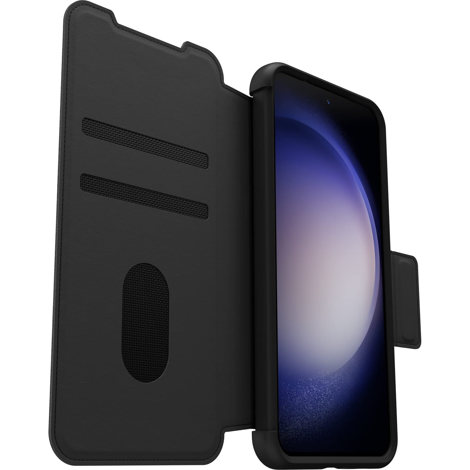 OtterBox Cover per Samsung Galaxy S23 Strada, resistente a shock e cadute, vero cuoio, 2 slot carte di credito, testata 3x vs norme MIL-STD 810G, Nero