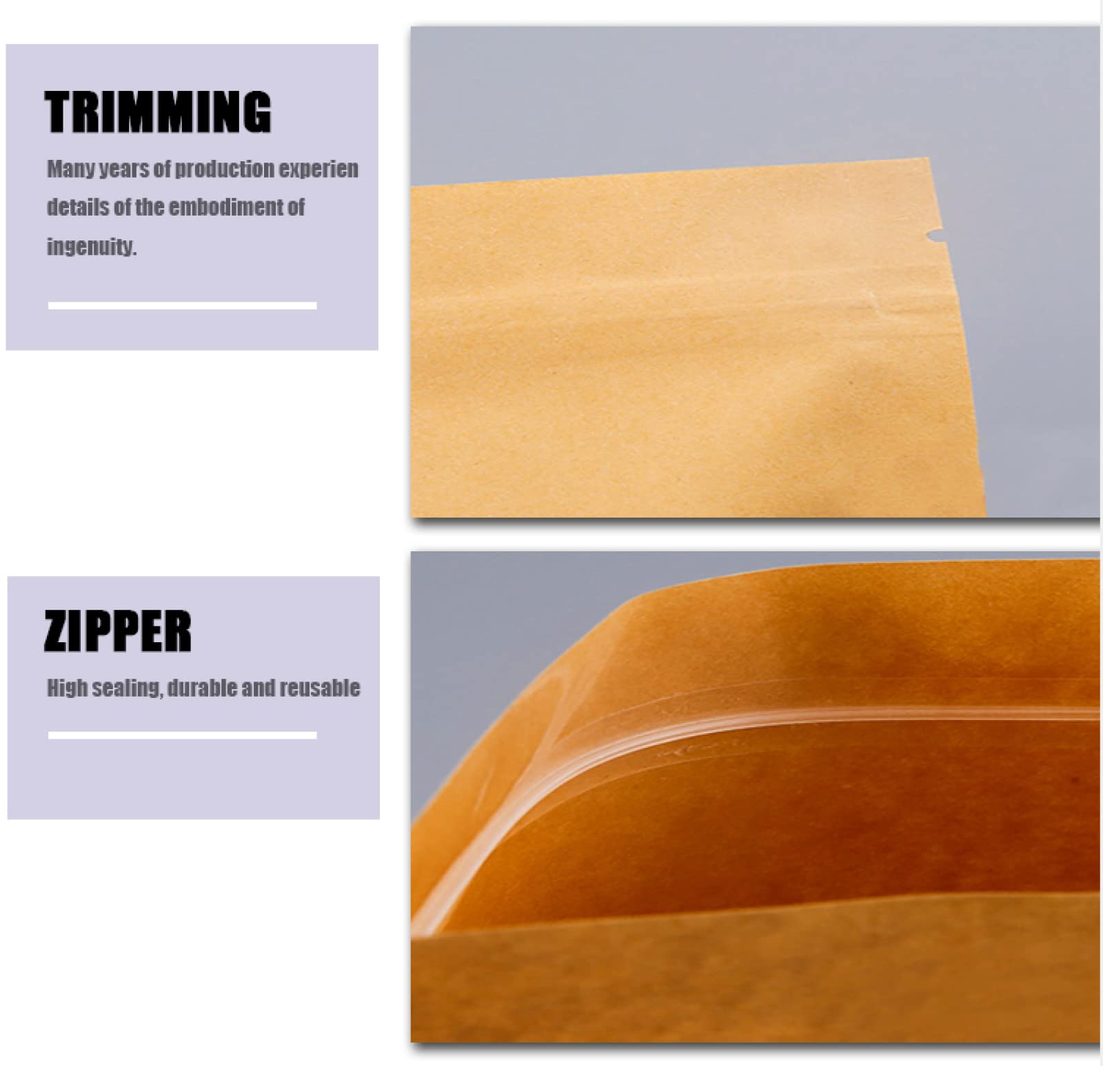 Bolsa de almacenamiento de alimentos Bolsa de papel Kraft biodegradable Stand Up Ziplock Bolsa con ventana transparente Bolsas de regalo reutilizables 50pcs 22X31X5cm