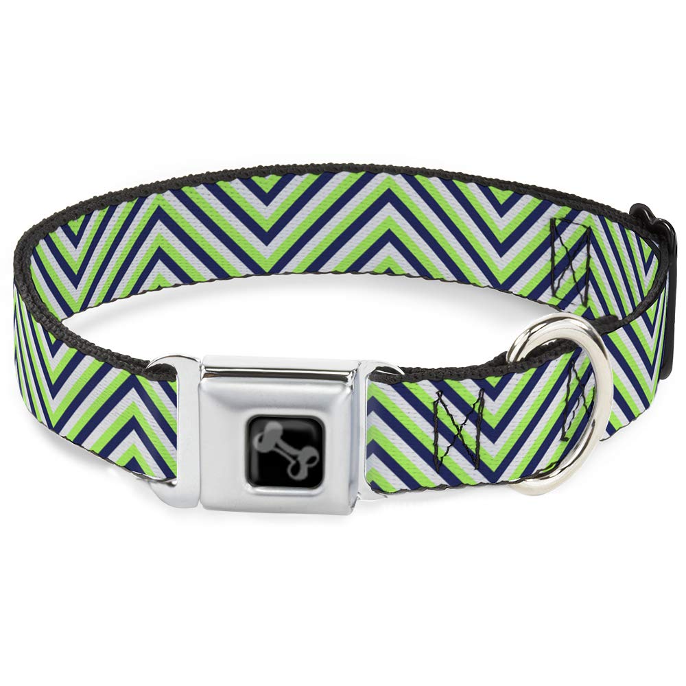 Collier pour chien Buckle-Down chevrons bleu marine et vert fluo avec boucle de ceinture solide