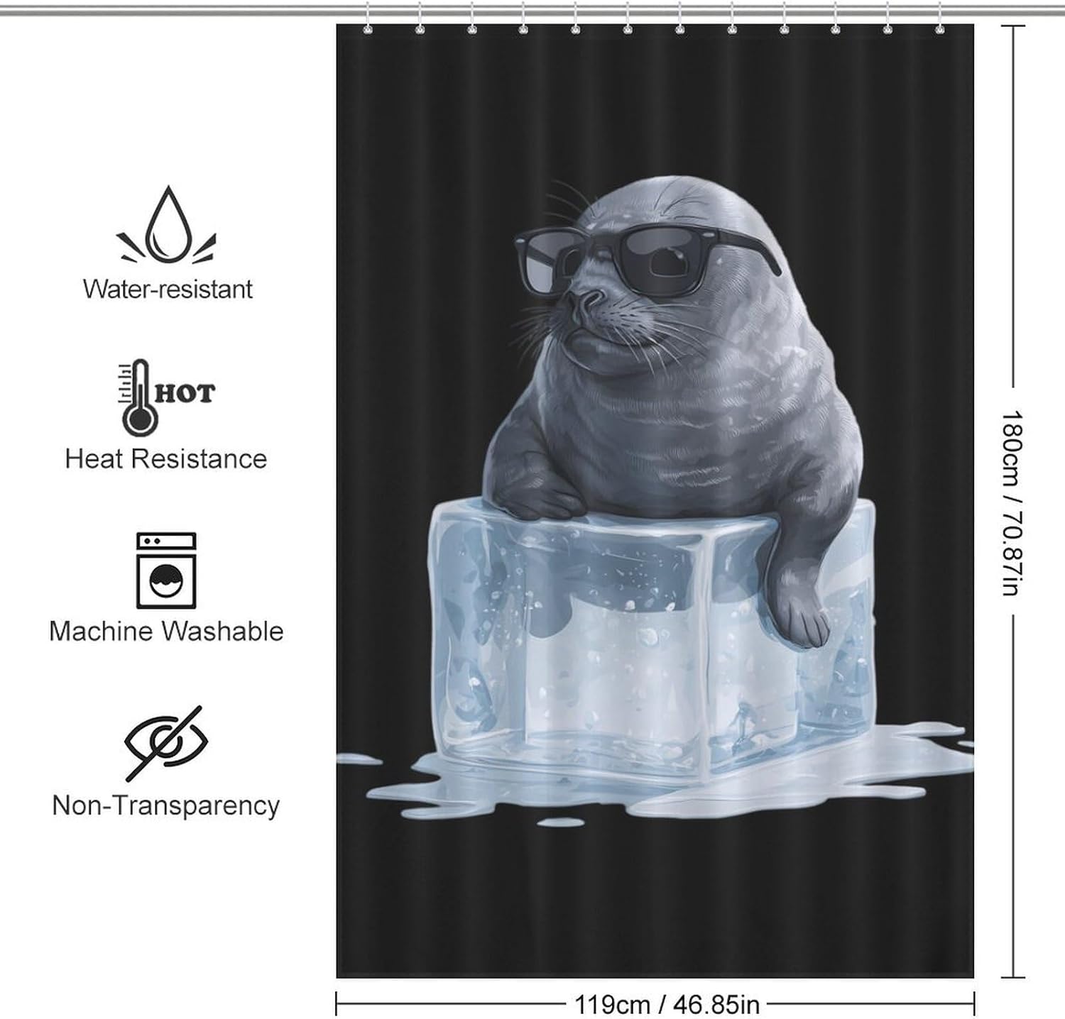 Funny Seal Print Shower Curtain 46.85x70.87Inch（119x180cm） Polyester Bath Curtain Shower Curtains Printed Decorative