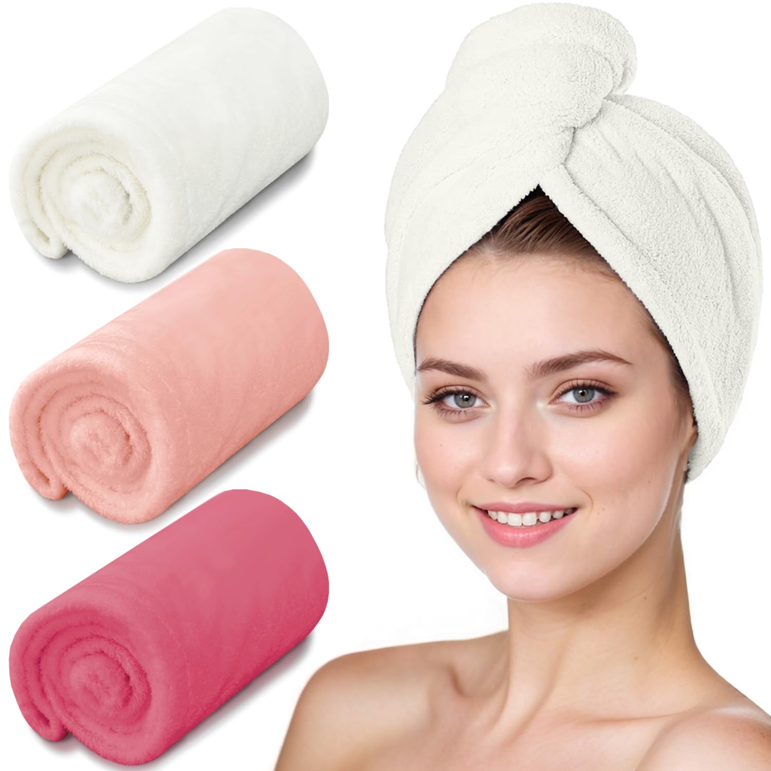 YHPDYL Microfiber Hair Towel Turban 3 Pack | Super Absorbent Quick Drying Hair Wrap for Women with Curly Hair | Anti Frizz Hair Towel Cap for Wet Hair