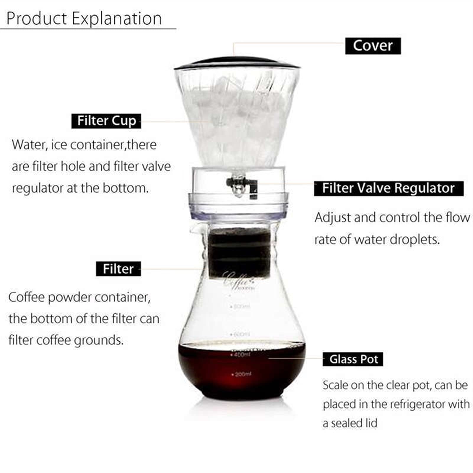 Bollitore per Caffè Caffettiera Vetro Acqua Fredda e Ghiacciata Macchina for caffè americano Pentola for caffè Macchina for il caffè Bollitore for caffè Perfetto for gli amanti del caffè 800 ml Caffet
