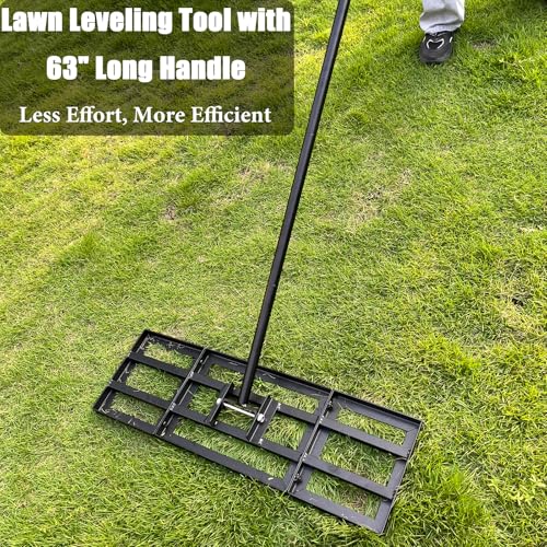 Ironlux Lawn Leveling Rake, 30\" x 10\" Lawn Leveler, Heavy Duty Yard Leveling Tool with 63\" Long Adjustable Handle, Metal Soil Ground Levelawn for Garden Farm Golf Course Lawn Care
