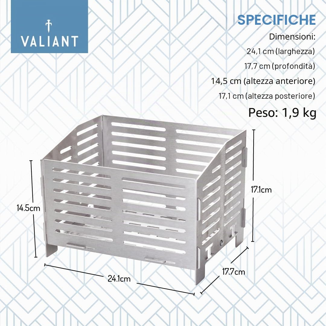 Valiant - Cestino a pellet per stufe a legna e camini, struttura in acciaio inox ispessito, design ventilato per una combustione uniforme, capacità 3 kg, durata 4 ore