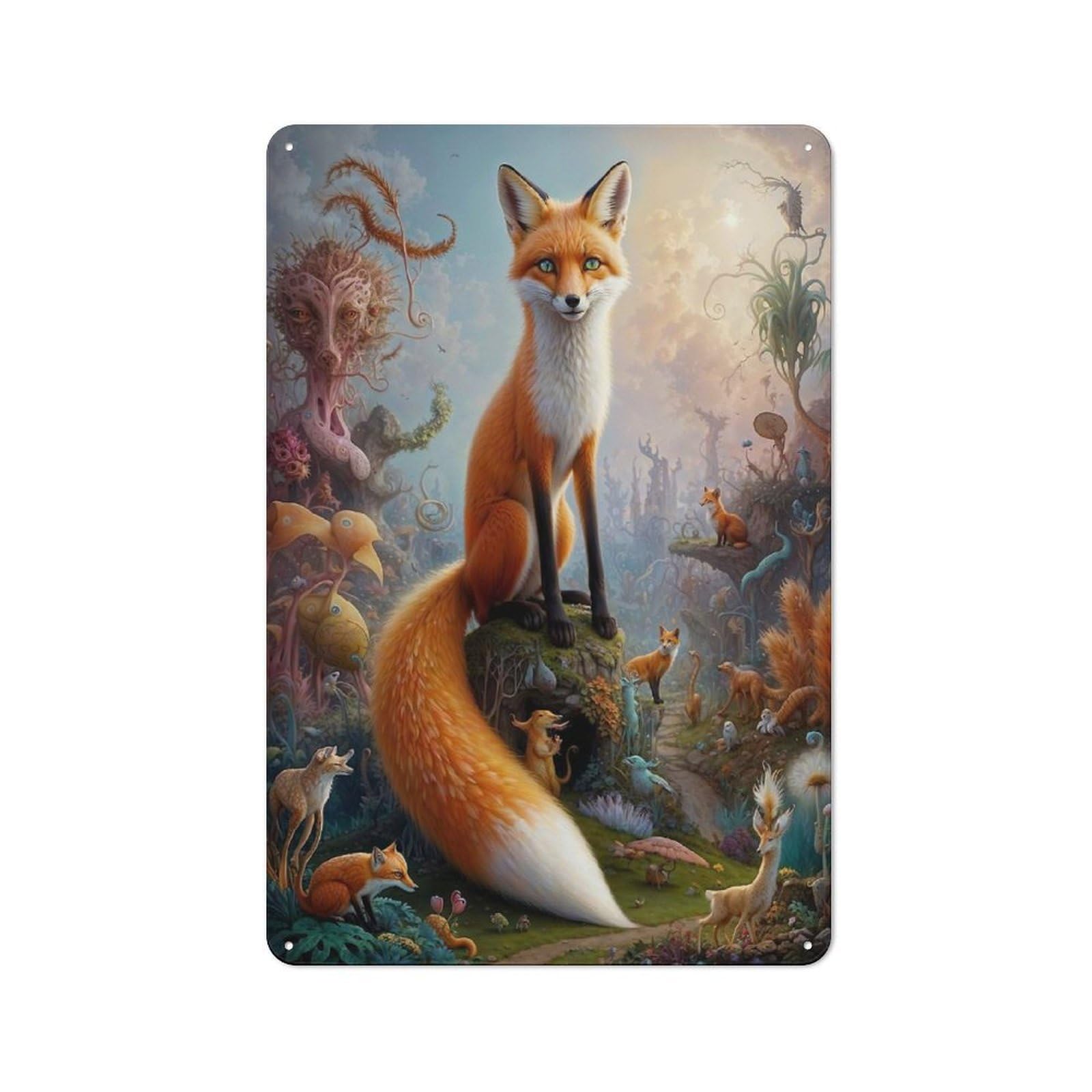 Junmoney Tale Of A Fantastical Fox Metal Wall Plaque 30X20cm, Everyday Small Space Decor For Flat, Dorm Room, Lounge Or Cafe